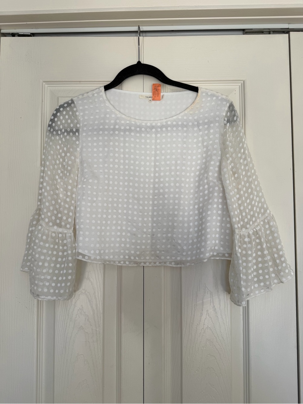 White Swiss Dot Bell Sleeve Crop Top -  Women